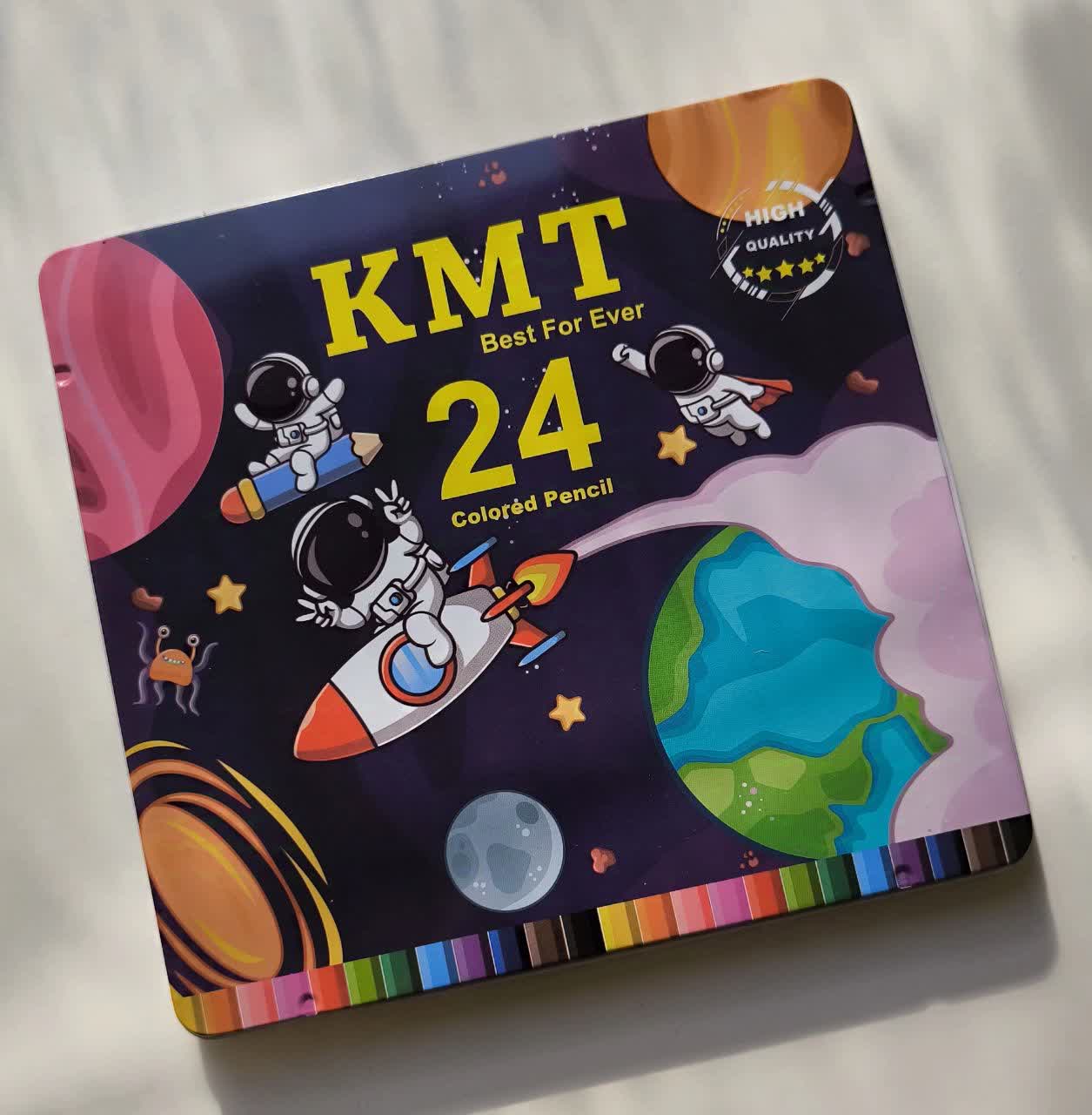 مداد رنگی 24 رنگ جعبه فلزی برندKMT